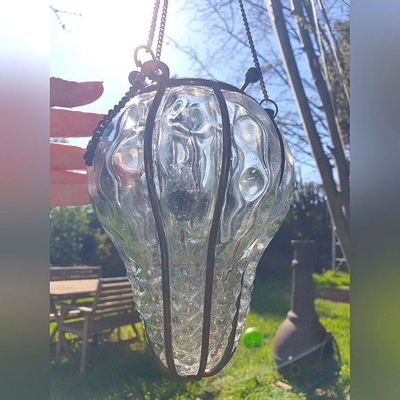 *SOLD* Cast iron glass hanging candle tealight holder vintage style shabby chic - Picture 3 of 11